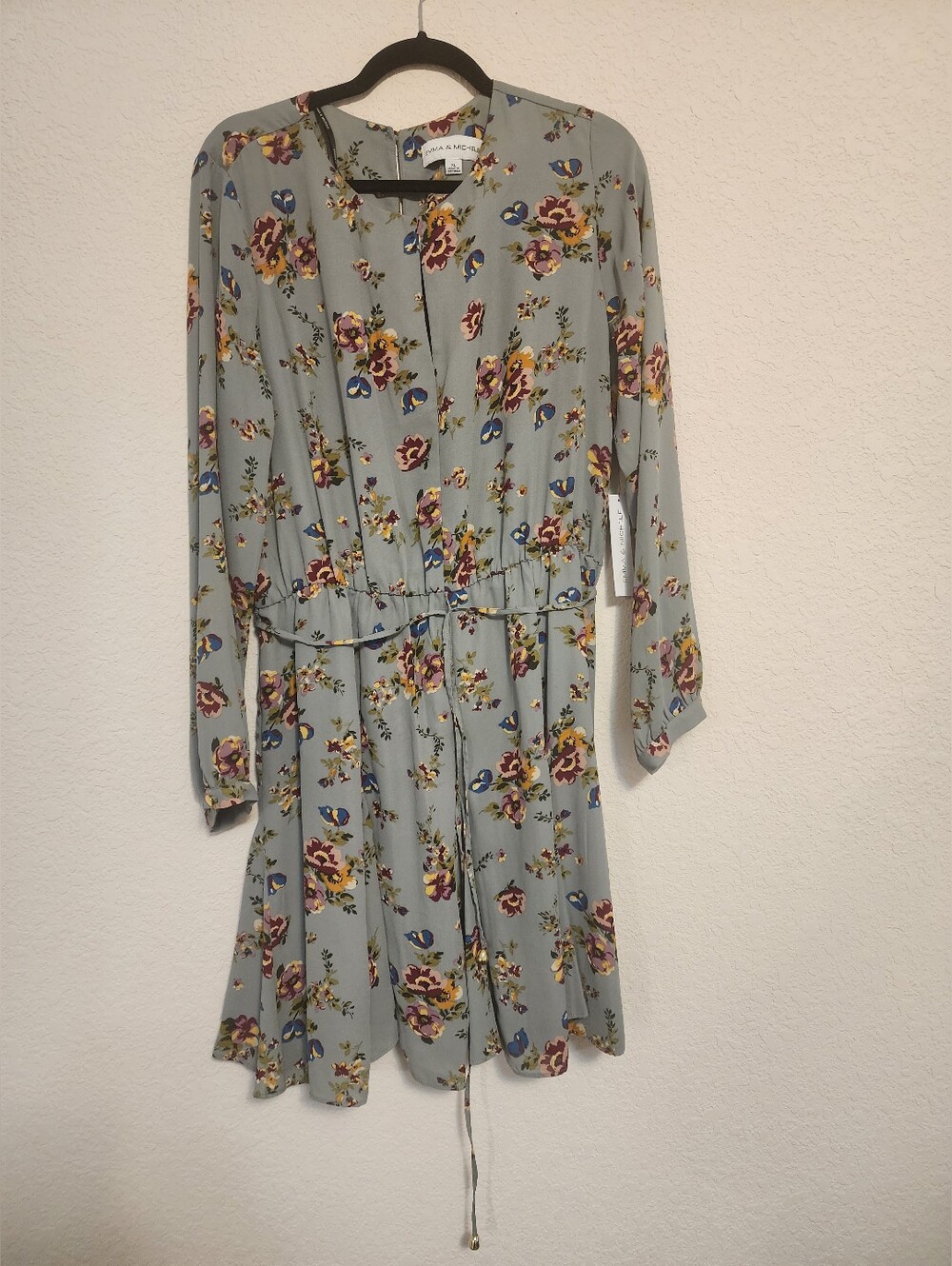 Emma & Michele Floral Blouse Dress in Light Blue with Multicolor Blooms